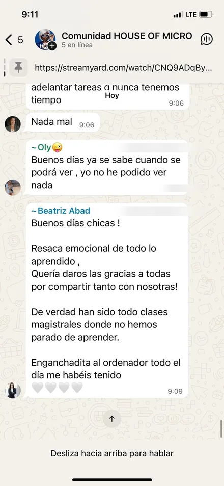 Mensaje del grupo de asistentes