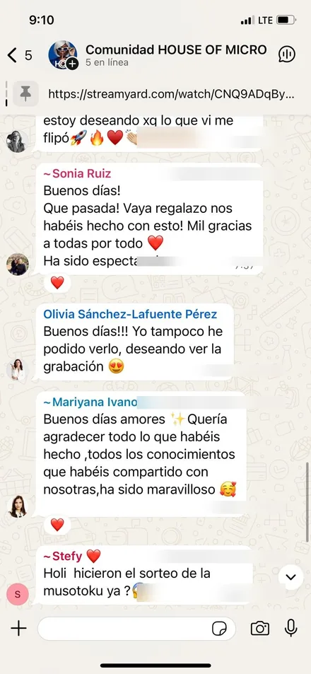 Mensaje del grupo de asistentes